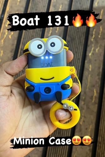 Image of Prolet Airdops Case Cover Compatible with Boat Airdopes 131, Soft Silicone Skin Case Cover Shock-Absorbing Protective Case with Anti-Lost Metal Keyring(Minion)-Yellow & Blue