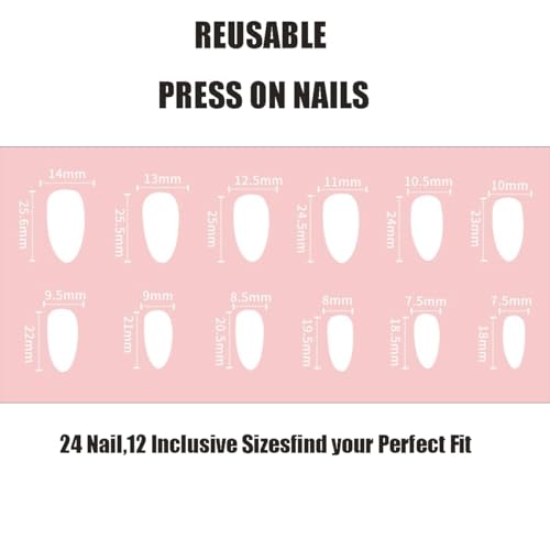 Image of NBNTGH Nude Rhinestone Rhinestone Press On Nails Medium Almond False Nails 24Pcs Glue On Nails Artificial Acrylic Full Cover Glossy Stick On Nails