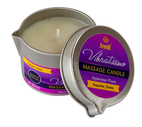 VIBRATISSIMO Bougie de massage Japanese Plum 50 ml I parfumée à la prune I détente I En matières premières naturelles & à l'huile de coco I Convient aux...