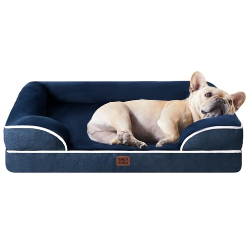 EHEYCIGA Cuccia Cane Interno Taglia Media, Cuscino Cane Impermeabile Sfoderabile e Lavabile, Letto per Cani con tre Lati Rialzati Ortopedico, Cuccia Divano per Cani, Blu Navy, 76x51x16cm