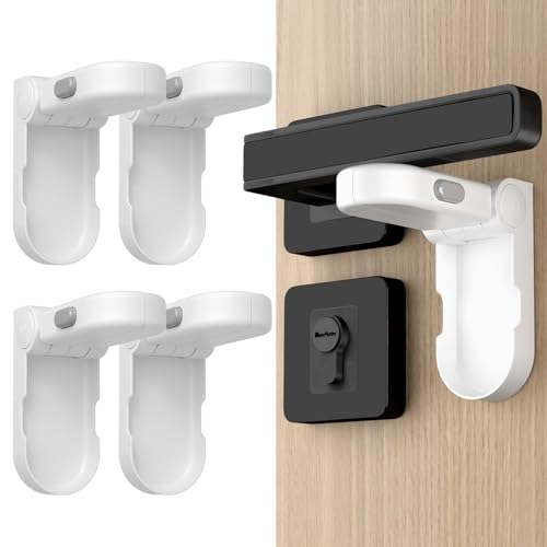 REDTRON Blocco maniglia antifurto per bambini, Serratura di Sicurezza per Bambini a 4 Pezzi con Adesivo 3M, Serrature Antifurto per Bambini per Camera da Letto/bagno/cucina