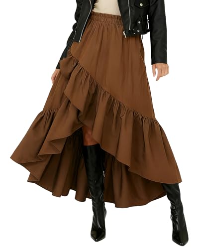 Bsubseach Women Western Asymmetrical Wrap Maxi Skirt, Ruffle Slit Flowy...