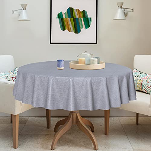 Image of sancua 100% Waterproof Round PVC Tablecloth - 54 Inch - Oil Proof Spill Proof Vinyl Table Cloth, Wipe Clean Table Cover for Dining Tables, Buffet Parties and Camping, Grey