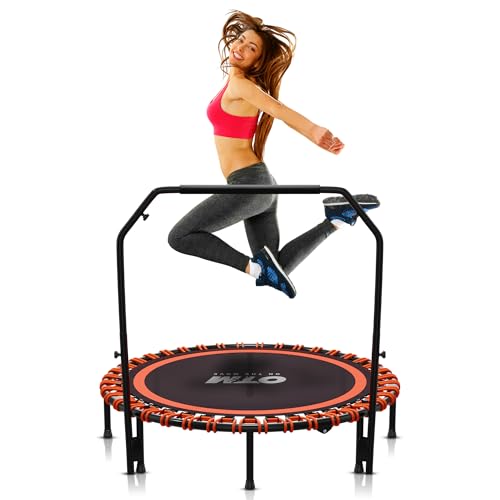 48 inch Foldable Rebounder Trampoline for Adults & Kids – Silent Exercise Trampoline with 4 Level Adjustable Handle – 330Lbs Max Cap Workout Trampoline, Fitness Trampolines for Indoor Outdoor