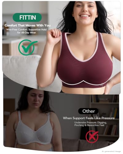 Image of FITTIN Supportive Sports Bra for Large-Bust: 12-Hour Zero-Pressure Comfort | Full Coverage No Spillage Comfortable Fit Padded Racerback Sports Bras for Yoga Gym for C-DDD Cup Plus Size Women