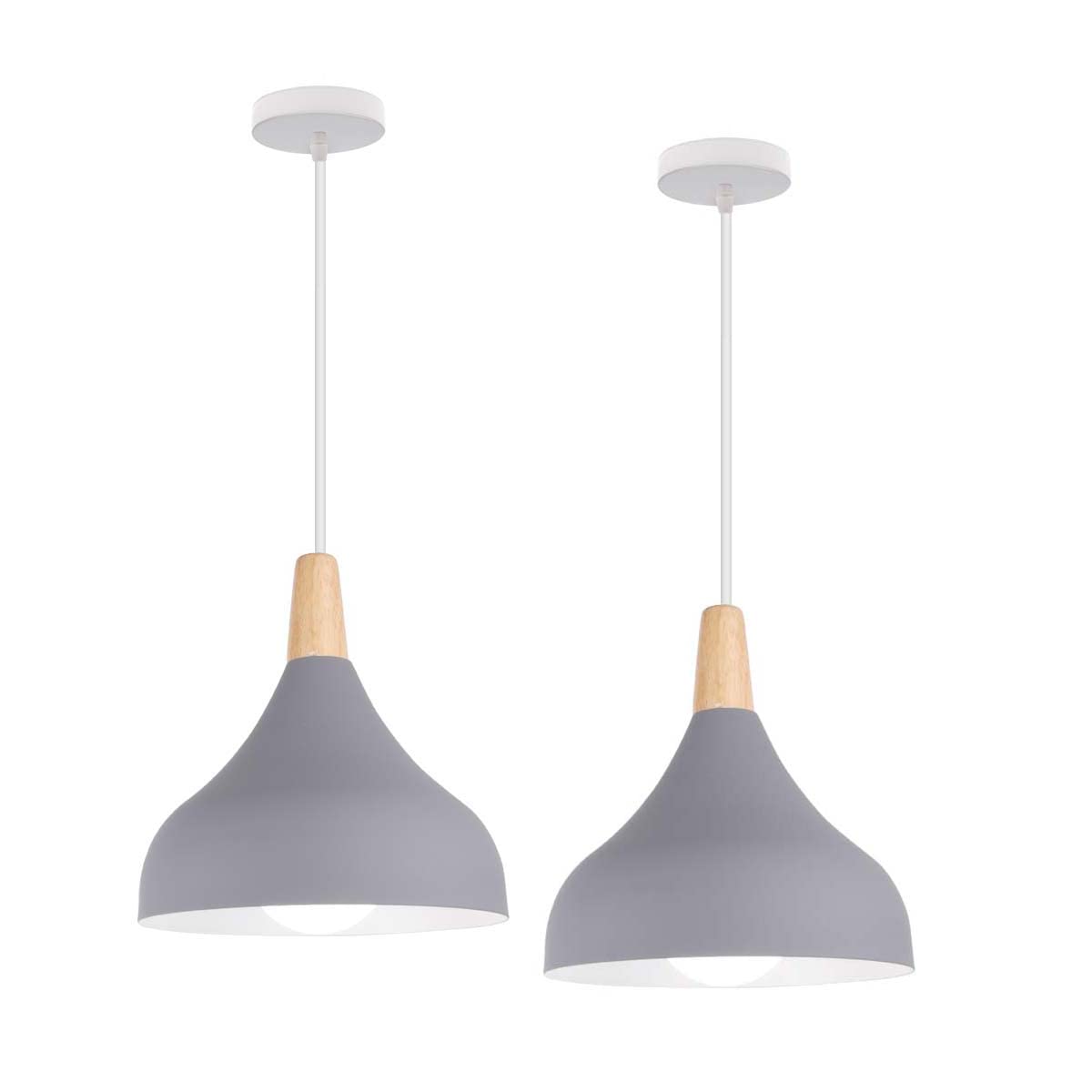 CSXSXAUO Modern Hanging C Lamps 2pcs Green E27 Pendant Lights for Living Room Ø20cm Metal Wood Lampshade Chandelier Dining