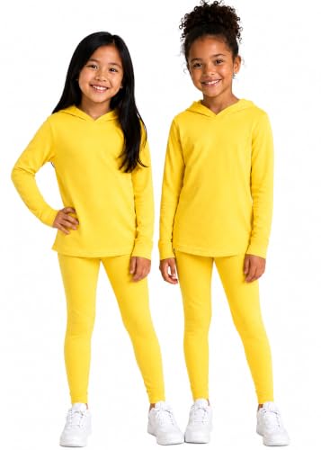 Image of STRETCH IS COMFORT Girls 2 Piece Hoodie Short Sleeve Long Sleeve Crew Neck Top and Leggings Set Kids Thermals Underwear Set