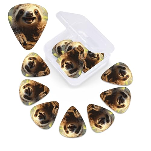 収納ボックス付きギターピック 12個パック 異なる厚さのギターピック 漫画ナマケモノギター プレクトラムサンプラー アコースティックベースピック エレキアコースティックギター用