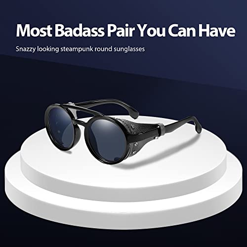 Technigadgets Finnegan Steampunk Retro Sunglasses Men Women with Leather Side Shield Double Bridge Plastic Frame Mens Gift2
