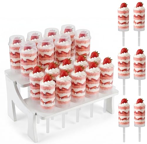 Jucoan 24 Pack Push up Cake Pop Containers with Lids and 20 Hole Push up Pop Cake Stand, Plastic Push up Cake Pop Containers for Bridal Shower Birthday Wedding Valentines Easter Party Dessert Table