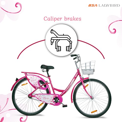 Image of BSA LADYBIRD Evita Cycle for Girls 10 to 15 Years | 2 Years Warranty | 26T Bicycle for Girls and Women with Front Basket & Integrated Carrier, 90% Assembled & Durable Rigid Frame Cycle (Pink)