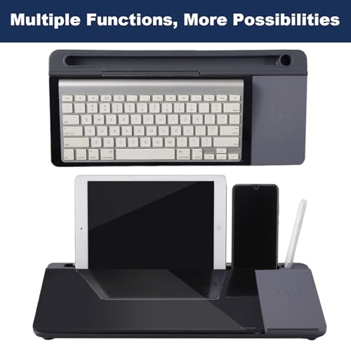 Image of Small Glass Desktop Whiteboard Dry-Erase-Board - Computer Keyboard Stand with Wireless Charger White Board Surface Pad with Drawer, Desk Organizers with Accessories for Office, Home, School Supplies
