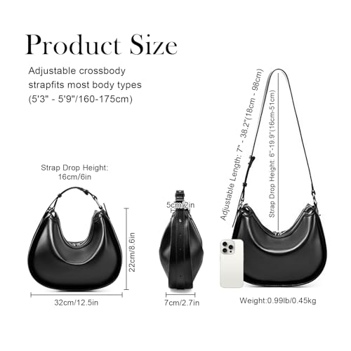 Image of MFFOR Genuine Leather Crescent Bags for Women, Half Moon Clutch Purses | Designer handbag, 12*3*10inch, Soft leather, Adjustable strap, Zipper closure