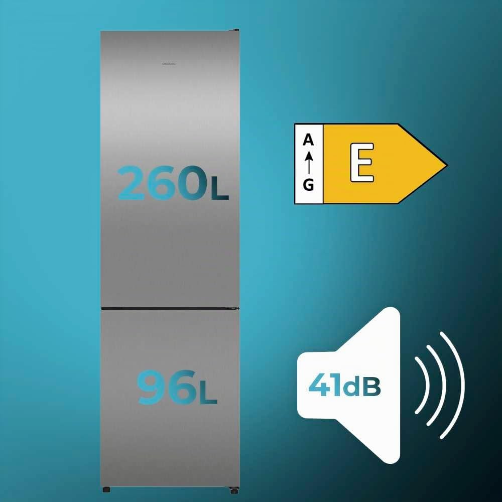 Cecotec Frigorifero Combinato Total No Frost di 356L Bolero CoolMarket Combi 356i Inox E. Altezza 200cm, Larghezza 59,5 cm, Classe E, Tecnologia Multi Airflow, FreshnessFlex e HumidityFlex HUB, Inox