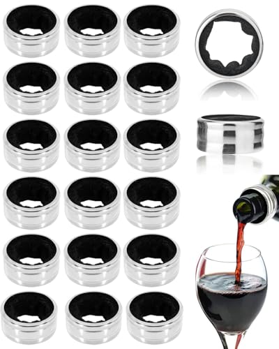 WUNZILO 20 pezzi Anello salvagoccia in acciaio inox per vino,salvagoccia per bottiglie di vino, accessori per vino con anello salvagoccia in flanella, anello salvagoccia riutilizzabile