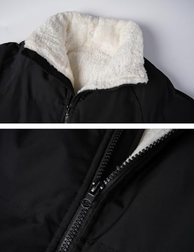Image of hathne Men's Winter Warm Fleece Lined Jacket Lightweight Thick Stand Collar Full Zip Jacket Coat(Black,XL)