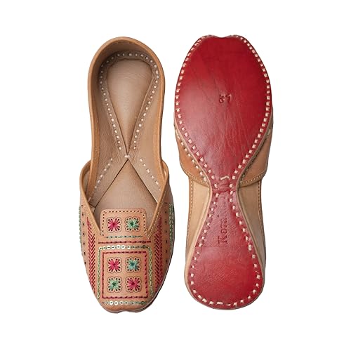 Image of KORAKARI Women's Traditional Ethnic Amber Punjabi Jutti, Leather Flat Comfortable Mojaris for Girls