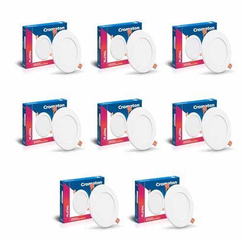 Image of Crompton Star Slim Recessed Downlighter 12W Round Natural White | Pack of 8 | False Ceiling required, Cutout: 6 inch | For Hall, Bedroom, Kitchen, Office, Store