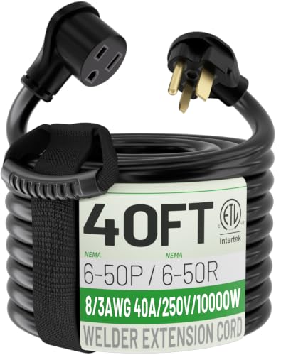 POWGRN 40FT 40 Amp 8 Gauge 250V NEMA 6-50P to 6-50R 3 Prong Welder Extension Cord, Heavy Duty...
