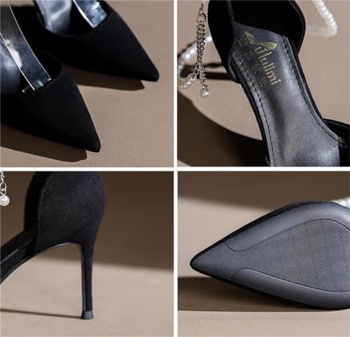Women's Pearls Ankle Strap High Heel Pumps Shoes Sexy Pointed Toe Evening Dress Heels3