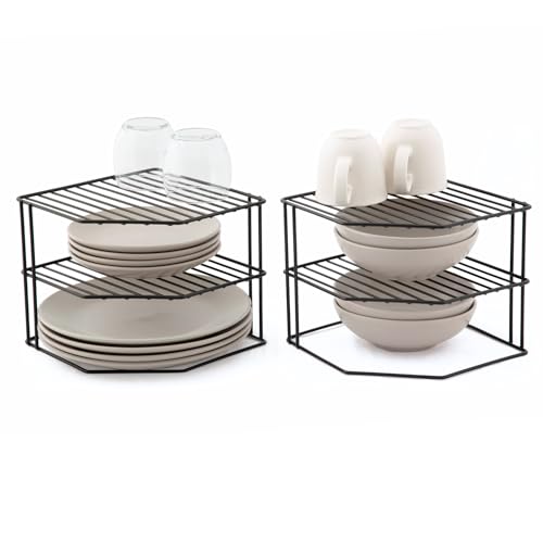simplywire - Range-Assiettes à 3 Niveaux - Lot de 2 organisateurs de Placard de Cuisine - Noir