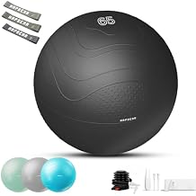 HAPBEAR Exercise Ball 22/26/30 - Anti-Burst Slip-Resistant Yoga/Pilates Ball for Core Training & Posture Improvement, Home Gym/Rehab/Pregnancy Ball, Quick Pump & 3 Resistance Bands Included