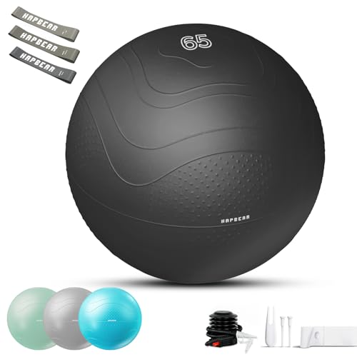 HAPBEAR Exercise Ball (22''/26''/30'') - Anti-Burst Slip-Resistant Yoga/Pilates Ball for Core Training & Posture Improvement, Home Gym/Rehab/Pregnancy Ball, Quick Pump & 3 Resistance Bands Included