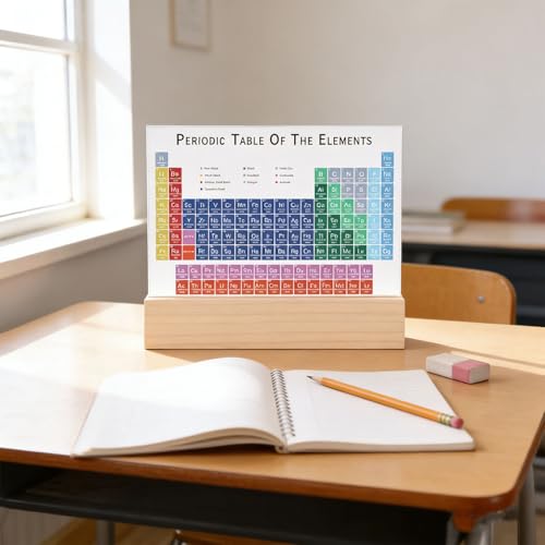 Tableau périodique de chimie en acrylique avec support bois