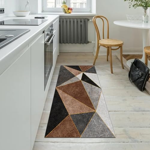 Tapis de couloir lavable et antidérapant grand format marron patchwork