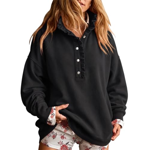 Mock Neck Sweatshirt Women Ruffle Trim Long Sleeve Oversized Sweatshirts - image 1