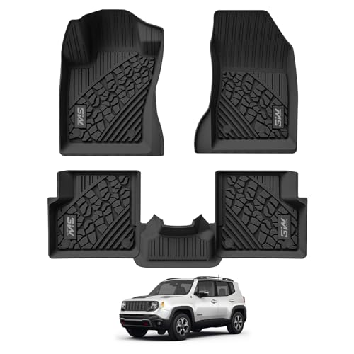 3W Floor Mats Fit for Jeep Renegade 2015-2023 TPE All Weather Custom Fit Floor Liner for Jeep Renegade 1st and 2nd Row Full Set Car Mats Accessories Black