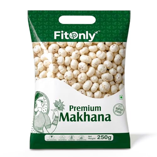 Image of FitOnly Authentic Mithila Makhana 250 gm | Directly From Mithila Farmers | Uniform Size Chemical Free Makhana| High Protein Gluten-Free Foxnuts | Ideal for Fasting, Diet & Healthy Snacking