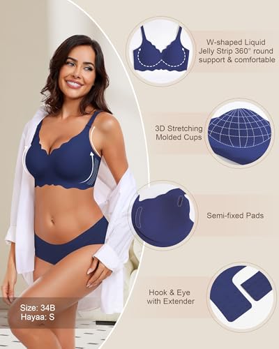 Image of HORISUN Wireless Seamless Bras for Women No Underwire Wavy V Neck Soft Support Full Coverage Comfortable Bra
