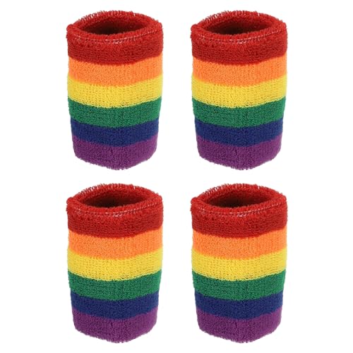 PATIKIL Rainbow Wristbands 8x8cm, 4 Pack Athletic Cotton Terry Cloth Absorbent Wrist Sweatband for Tennis Basketball Working Out Running