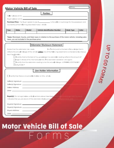 Motor Vehicle Bill of Sale F o r m s: 60 Motor Vehicle Bill of Sale forms. one single full page 8.5''x11''.Legal Form Template .
