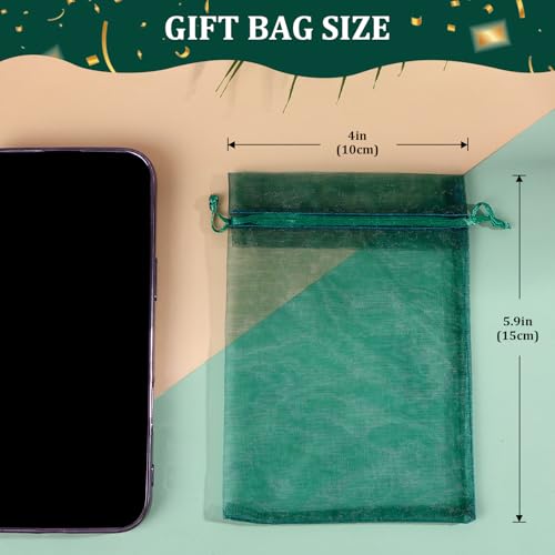 Image of Hopttreely 100PCS Organza Drawstring Bags Dark Green, 4 x 6 inch Candy Mesh Gift Bags Jewelry Pouches Small Christmas Sachet