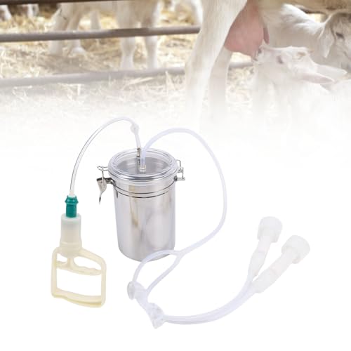 Ziegenmelkmaschine, 2L Manuelle Melkmaschine Ziegenmelkgerät mit Edelstahlflasche, Schafkuh-Handvakuumpumpe Ziegenkuhmelkmaschine