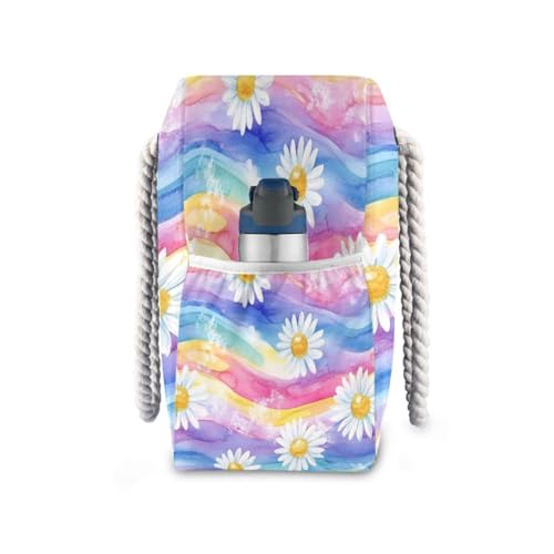 Rainbow Daisy Beach Bag & Travel Tote Bag Large Sandproof with Zipper Closure, Wet Pouch for Swim Gym Travel, Lightweight Foldable Outdoor Bag3