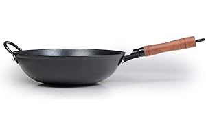 ZhenSanHuan Cast Iron Wok | Seasoned Stir Fry Pan | Durable Pre-Seasoned...
