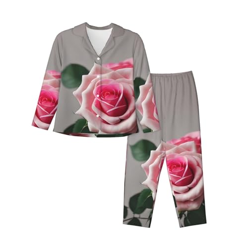 Pyjama rose imprimé pour femme ensemble fluide à manches longues