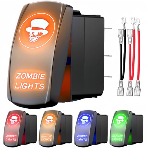 Zombie Lights Rocker Switch 5 Pin SPST 20A/12V 10A/24V DC Marine Boat Waterproof Toggle Switch On Off, Laser Car Lamp Rocker Switch with Wires for Jeep Truck RV ATV UTV (Zombie Lights, Orange)