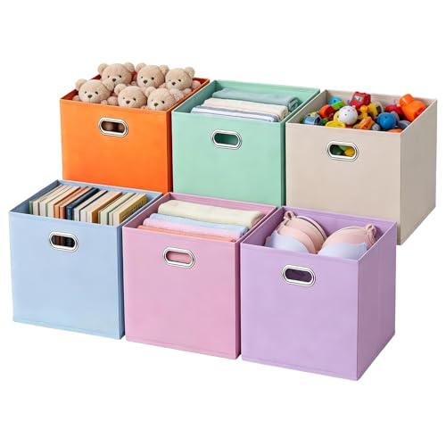 lompyeu Aufbewahrungsbox 30*30*30 cm  6er Set Aufbewahrungsboxen Faltbar | Kallax Boxen für Kallax Regal | Stoffboxen mit Metallgriffen | Farbcodierte Organizer für Kinderzimmer