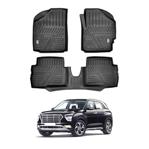 Image of Amazon Basics 5D Custom Fit Car Floor Mats for Creta Facelift | Odor Free Virgin Polymer | All Weather Waterproof Protection | Edge to Edge Coverage | 3 Piece Set