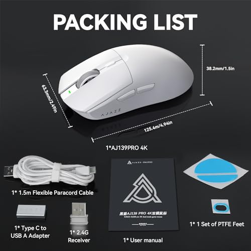 Image of ATTACK SHARK AJ139 G Pro Gaming Mouse 4K Polling Lightweight PAW 3395 Sensor Receiver up to 26,000DPI 6 Programmable Button USB-C Charging Ergonomic Symmetric for PS4 Xbox PC Mac Gamer