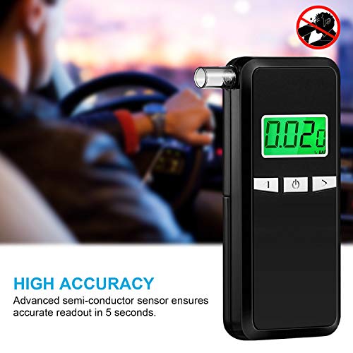 Breathalyzer, Portable Breathalyzer Alcohol Tester with Digital Breath Alcohol Tester with Blue Backlight LCD Display for Personal & Professional Use with 5 Mouthpieces