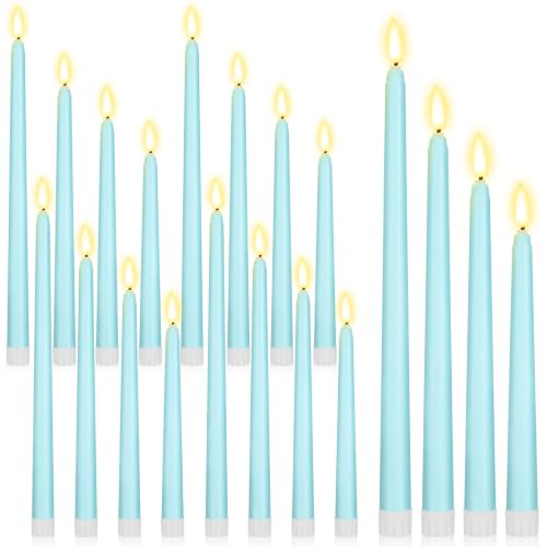 Image of Rossesay 24 Pcs Flameless LED Taper Candles Battery Operated Candles 8.5 inch, 9.65 inch, 10.8 inch, 12.8 inch Flameless Candlesticks Flickering for Christmas Church Wedding(Classic, Turquoise)
