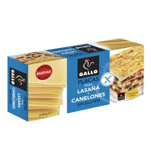 Platos de pasta para lasaña y canelones sin gluten 250 g. BIS009. Pack de 6.