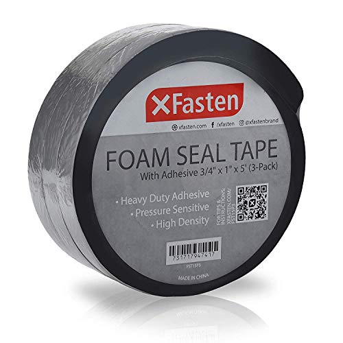 XFasten Black Foam Seal Tape with Adhesive, 3/4 Inches Thick 1-Inch X 5-Foot (3-Pack), High-Density Weather Strip Tape for Window, Door, Pipe and AC Insulation- Neoprene Insulation Foam Strip Tape