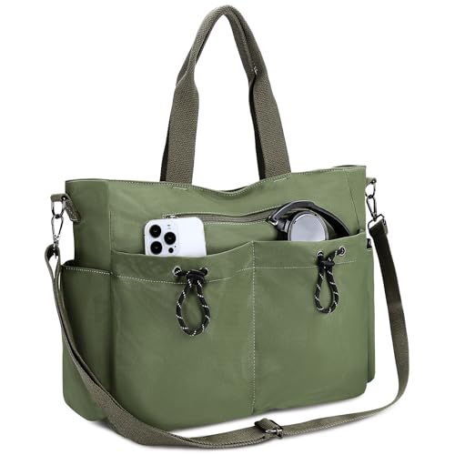 VX VONXURY Tote Bag for Women- 8-Pocket Lightweight Water-Resistant Convertible Crossbody Work Bag for Gym, Travel, Hiking, Daily Use, Large Organizer Shoulder Purse with Removable Strap (Green)