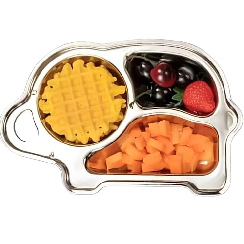 Image of Happy Hues Stainless Steel Divided Meal Plate Tray-3 Compartments Dinner Dish for Baby (Elephant2)